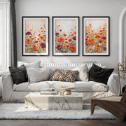 Vintage Botanical Prints – Orange and Red Floral Set of 3
 - Black Framed Poster with White Border - Artworksets
