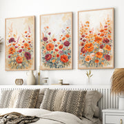 Vintage Botanical Prints – Orange and Red Floral Set of 3
 - Natural Wood Framed Poster No Border - Artworksets