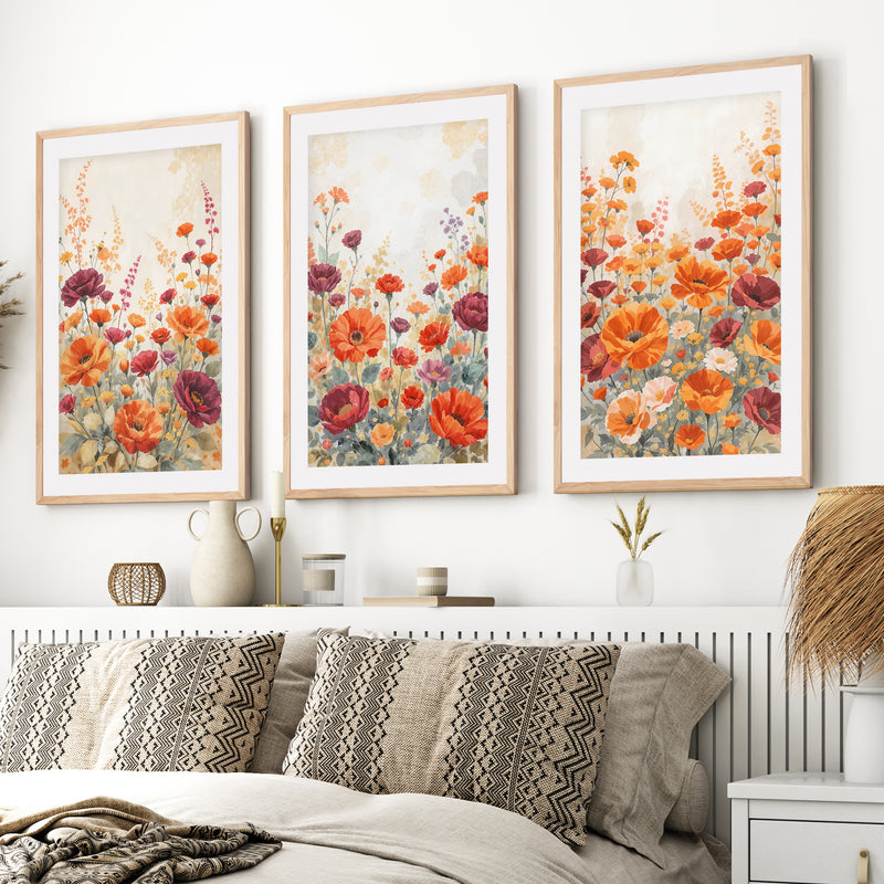 Vintage Botanical Prints – Orange and Red Floral Set of 3
- Natural Wood Framed Poster with White Border - Artworksets