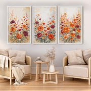 Vintage Botanical Prints – Orange and Red Floral Set of 3
 - White Framed Poster No Border - Artworksets