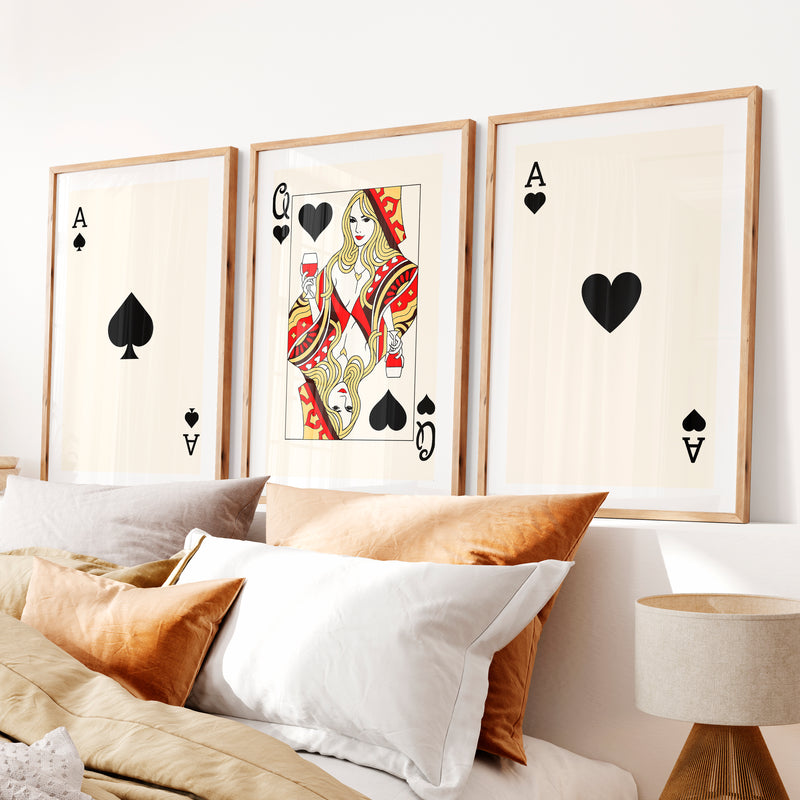 Queen of Spades vintage fashion artwork- Natural Wood Framed Poster with White Border - Artworksets
