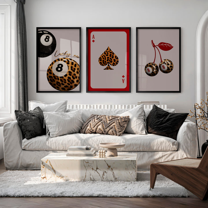 Lucky Leopard 8 Ball vintage fashion prints - Black Framed Poster No Border - Artworksets