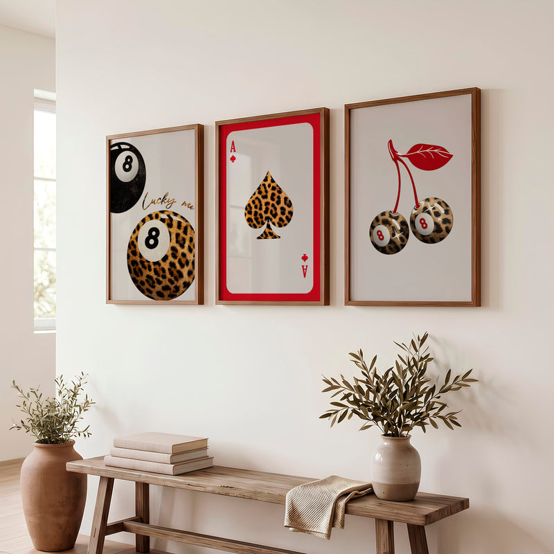 Lucky Leopard 8 Ball vintage fashion prints - Dark Brown Framed Poster No Border - Artworksets