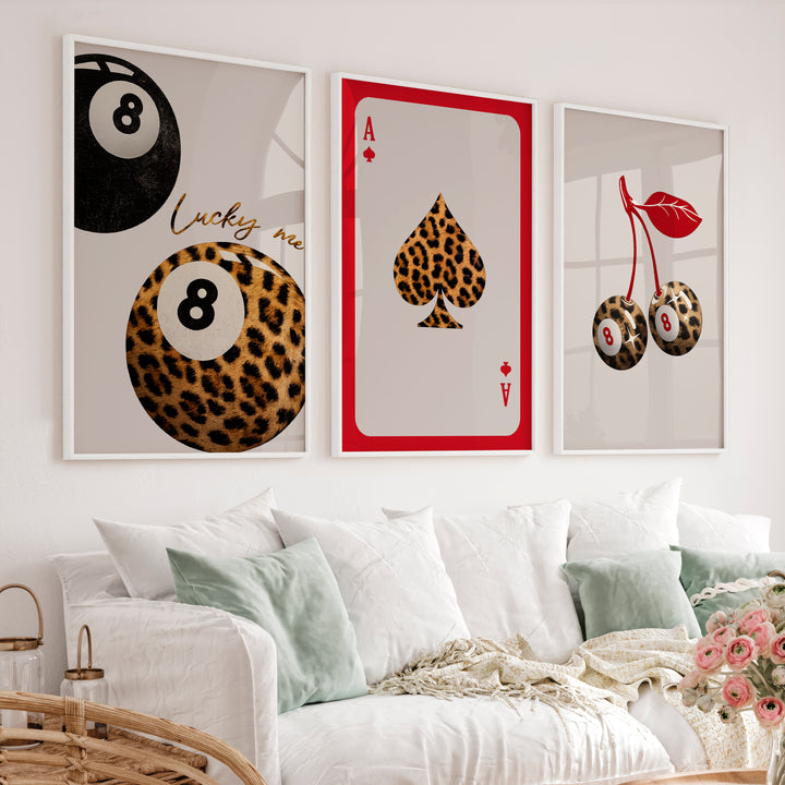 Lucky Leopard 8 Ball vintage fashion prints - White Framed Poster No Border - Artworksets