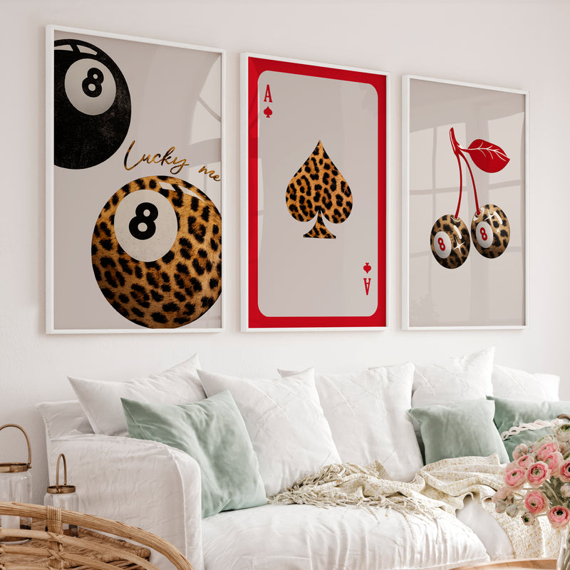 Lucky Leopard 8 Ball vintage fashion prints - White Framed Poster No Border - Artworksets