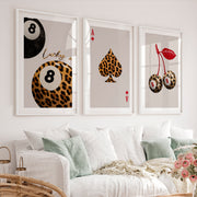 Lucky Leopard 8 Ball vintage fashion prints - White Framed Poster with White Border - Artworksets