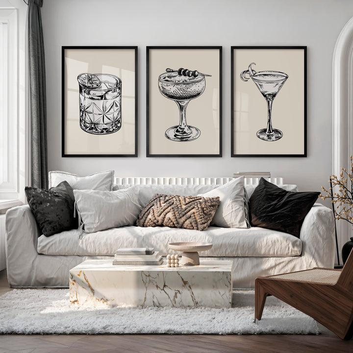 Cocktail Sketch vintage framed prints - Black Framed Poster No Border - Artworksets