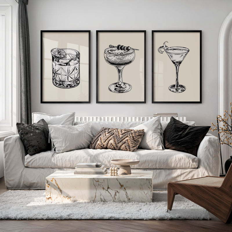 Cocktail Sketch vintage framed prints - Black Framed Poster No Border - Artworksets