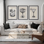 Cocktail Sketch vintage framed prints - Black Framed Poster with White Border - Artworksets