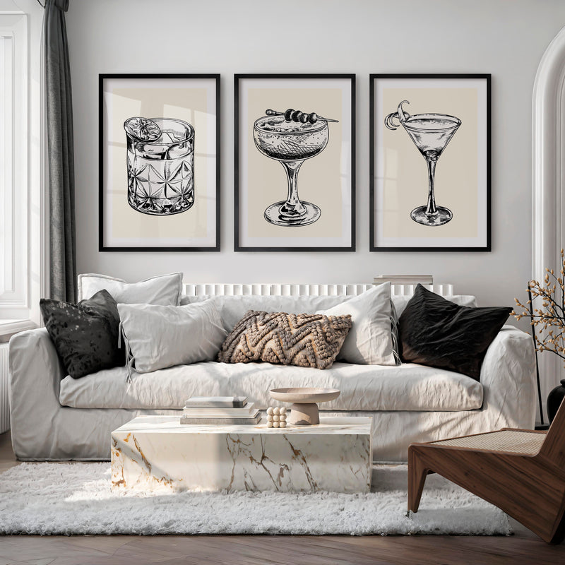 Cocktail Sketch vintage framed prints - Black Framed Poster with White Border - Artworksets