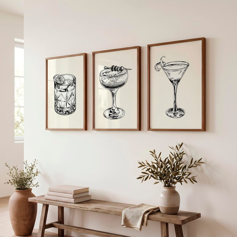Cocktail Sketch vintage framed prints - Dark Brown Framed Poster No Border - Artworksets
