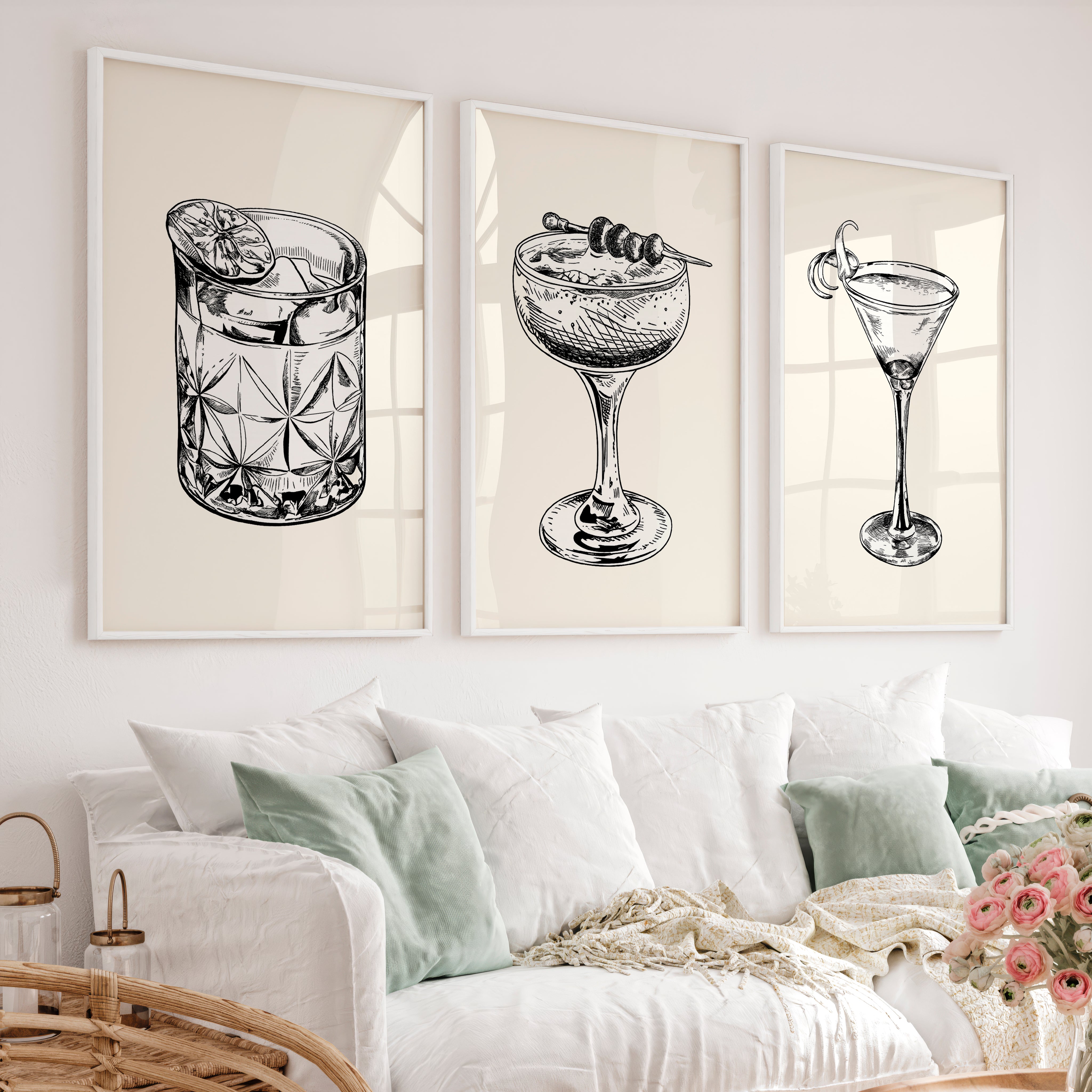 Cocktail Sketch vintage framed prints - White Framed Poster No Border - Artworksets