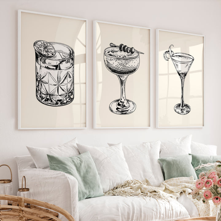 Cocktail Sketch vintage framed prints - White Framed Poster No Border - Artworksets