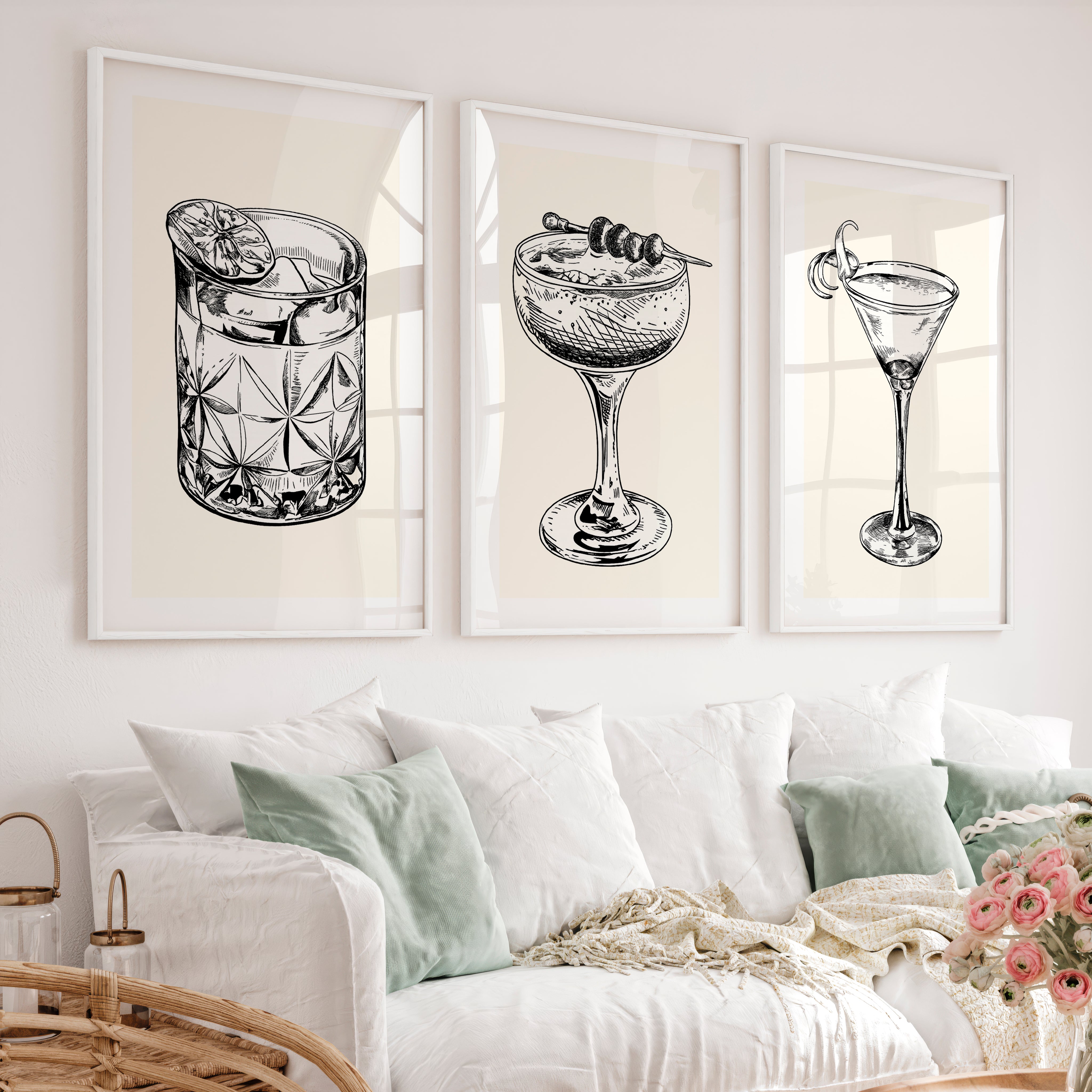Cocktail Sketch vintage framed prints - White Framed Poster with White Border - Artworksets