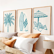 Vintage Framed Prints Featuring Palm Tree and Surfboards - Natural Wood Framed Poster No Border - Artworksets