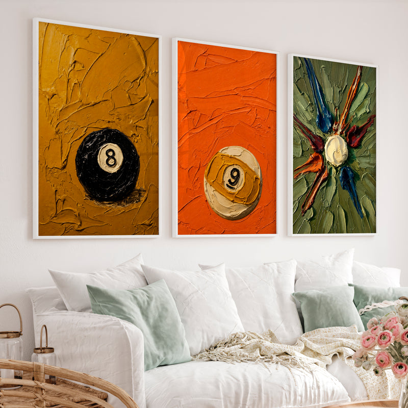 Textured Billiard Ball vintage framed wall art - White Framed Poster No Border - Artworksets