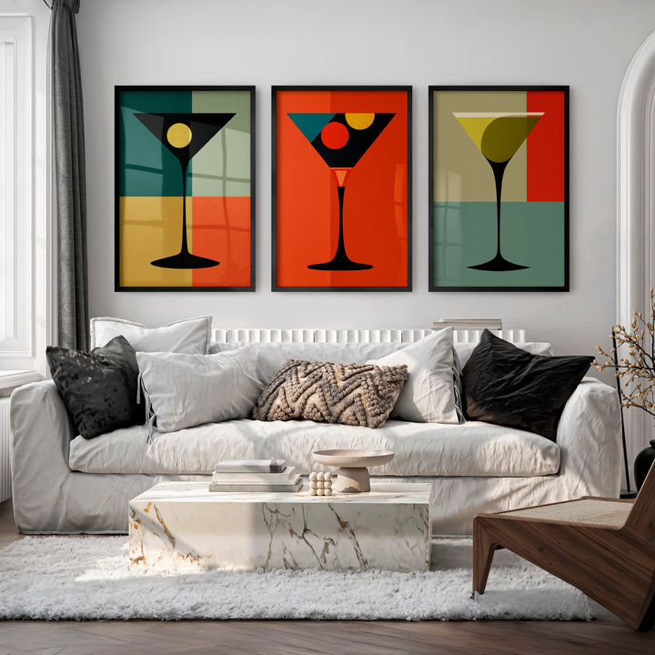 Geometric Cocktail Glass vintage gallery wall - Black Framed Poster No Border - Artworksets