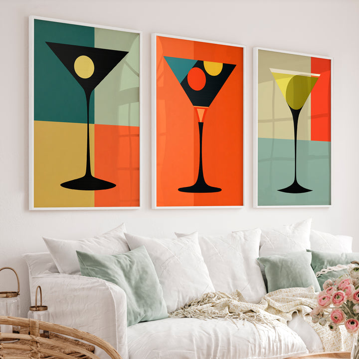 Geometric Cocktail Glass vintage gallery wall - White Framed Poster No Border - Artworksets