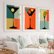 Geometric Cocktail Glass vintage gallery wall - White Framed Poster with White Border - Artworksets