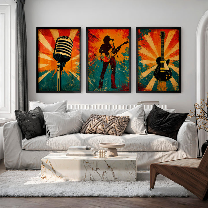 Rock Stage Icons vintage interior design - Black Framed Poster No Border - Artworksets