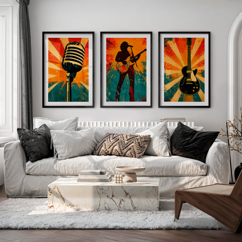 Rock Stage Icons vintage interior design - Black Framed Poster with White Border - Artworksets