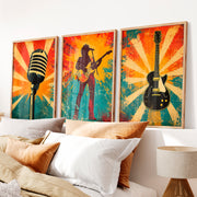 Rock Stage Icons vintage interior design - Natural Wood Framed Poster No Border - Artworksets