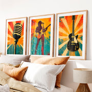 Rock Stage Icons vintage interior design- Natural Wood Framed Poster with White Border - Artworksets
