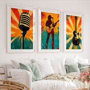 Rock Stage Icons vintage interior design - White Framed Poster with White Border - Artworksets
