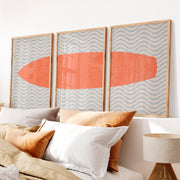 Coral Surfboard Waves vintage interior ideas - Natural Wood Framed Poster No Border - Artworksets