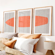 Coral Surfboard Waves vintage interior ideas- Natural Wood Framed Poster with White Border - Artworksets