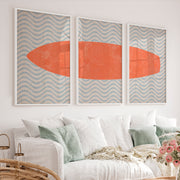 Coral Surfboard Waves vintage interior ideas - White Framed Poster No Border - Artworksets