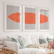 Coral Surfboard Waves vintage interior ideas - White Framed Poster with White Border - Artworksets