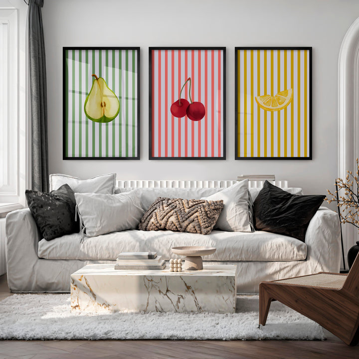 Striped Fruit Study vintage interior Art - Black Framed Poster No Border - Artworksets