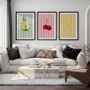 Striped Fruit Study vintage interior Art - Black Framed Poster with White Border - Artworksets