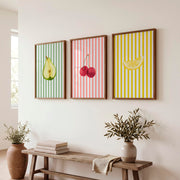 Striped Fruit Study vintage interior Art - Dark Brown Framed Poster No Border - Artworksets