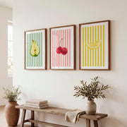 Striped Fruit Study vintage interior Art - Dark Brown Framed Poster with White Border - Artworksets