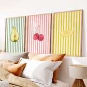 Striped Fruit Study vintage interior Art - Natural Wood Framed Poster No Border - Artworksets