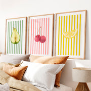 Striped Fruit Study vintage interior Art- Natural Wood Framed Poster with White Border - Artworksets