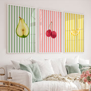 Striped Fruit Study vintage interior Art - White Framed Poster No Border - Artworksets