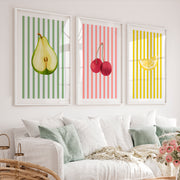 Striped Fruit Study vintage interior Art - White Framed Poster with White Border - Artworksets