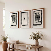 Playing Card Trio Vintage Picture Wall Art - Dark Brown Framed Poster with White Border - Artworksets