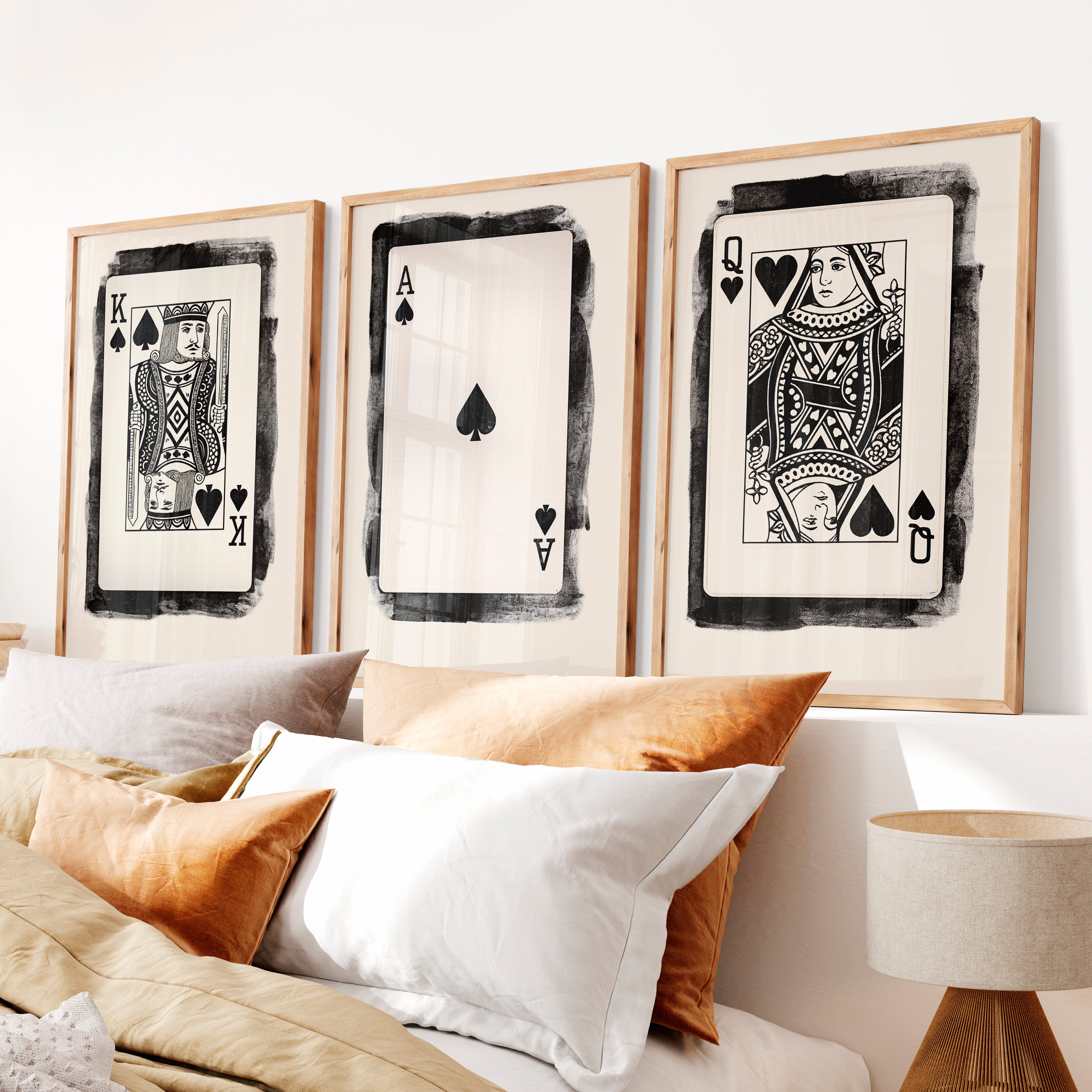Playing Card Trio Vintage Picture Wall Art - Natural Wood Framed Poster No Border - Artworksets