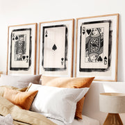 Playing Card Trio Vintage Picture Wall Art- Natural Wood Framed Poster with White Border - Artworksets