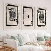 Playing Card Trio Vintage Picture Wall Art - White Framed Poster No Border - Artworksets