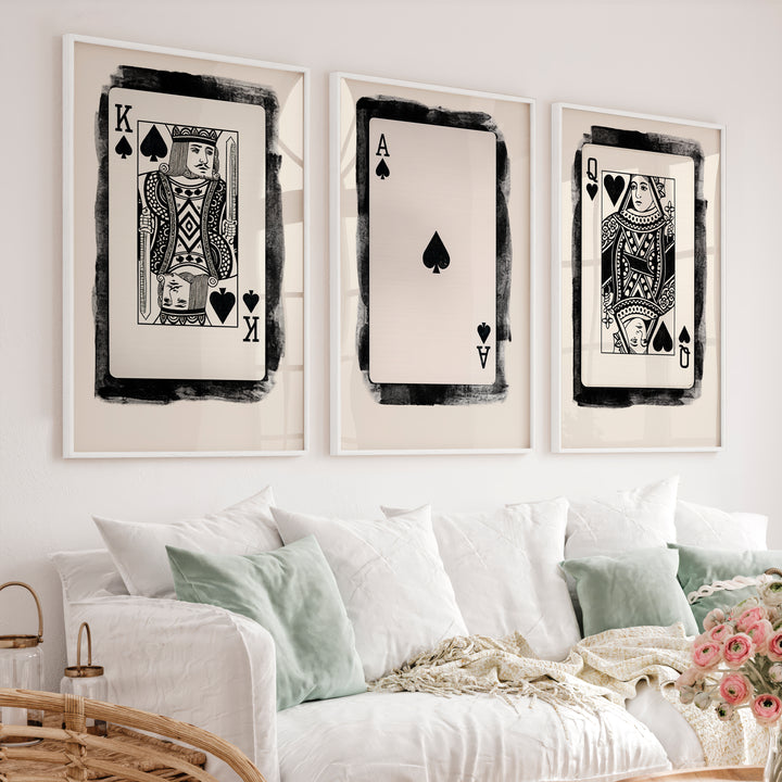 Playing Card Trio Vintage Picture Wall Art - White Framed Poster No Border - Artworksets
