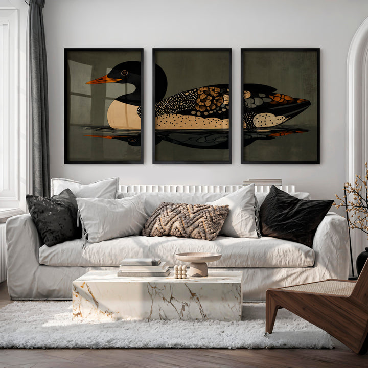 Waterbird Reflection vintage poster art prints - Black Framed Poster No Border - Artworksets