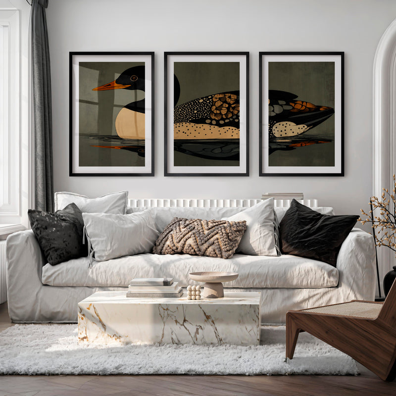 Waterbird Reflection vintage poster art prints - Black Framed Poster with White Border - Artworksets