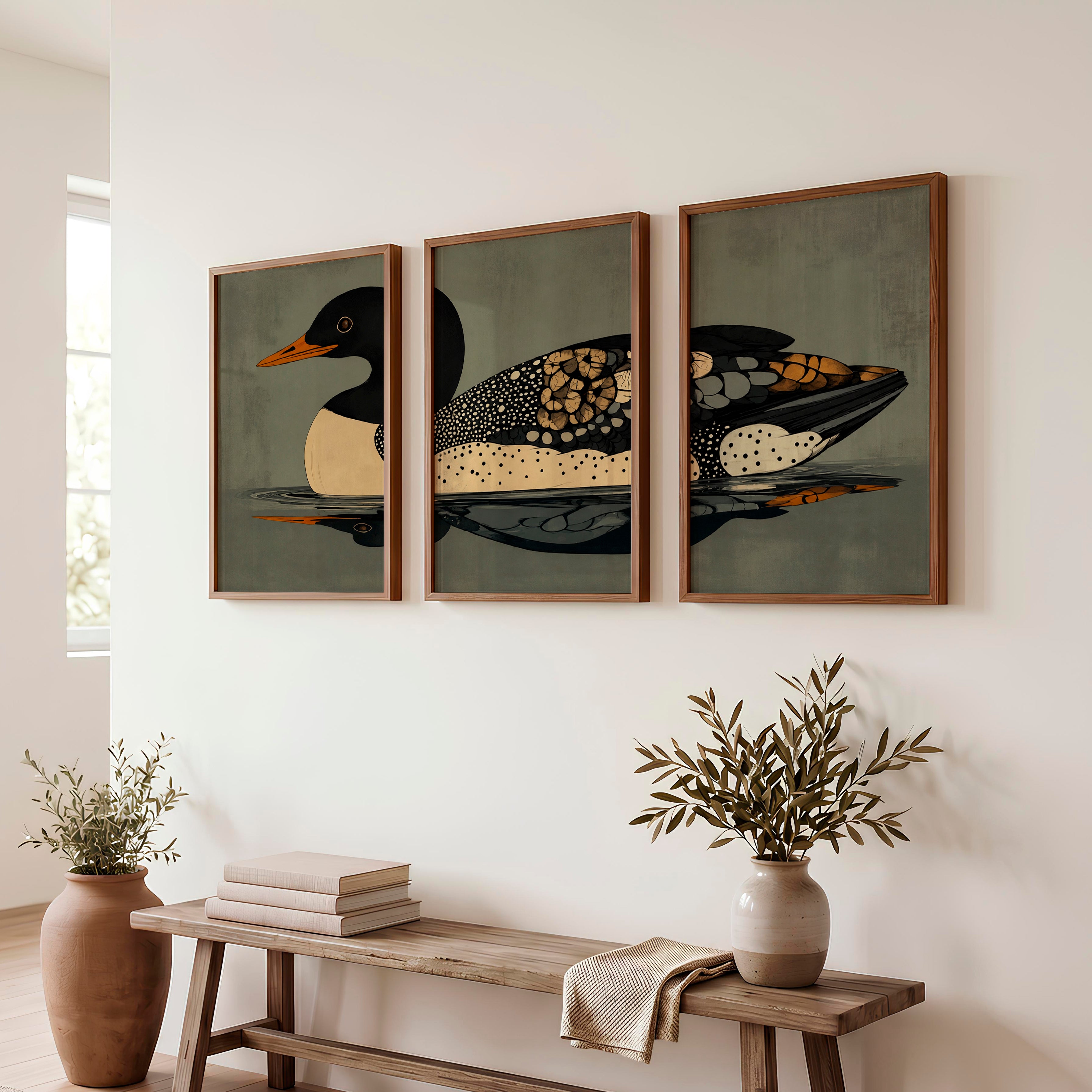 Waterbird Reflection vintage poster art prints - Dark Brown Framed Poster No Border - Artworksets