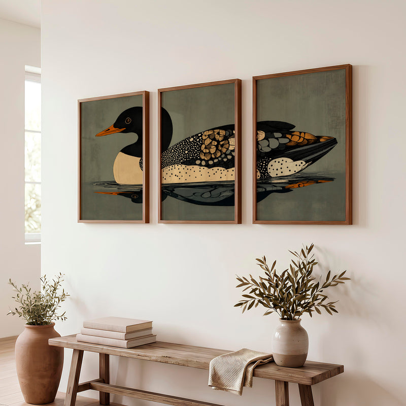 Waterbird Reflection vintage poster art prints - Dark Brown Framed Poster No Border - Artworksets