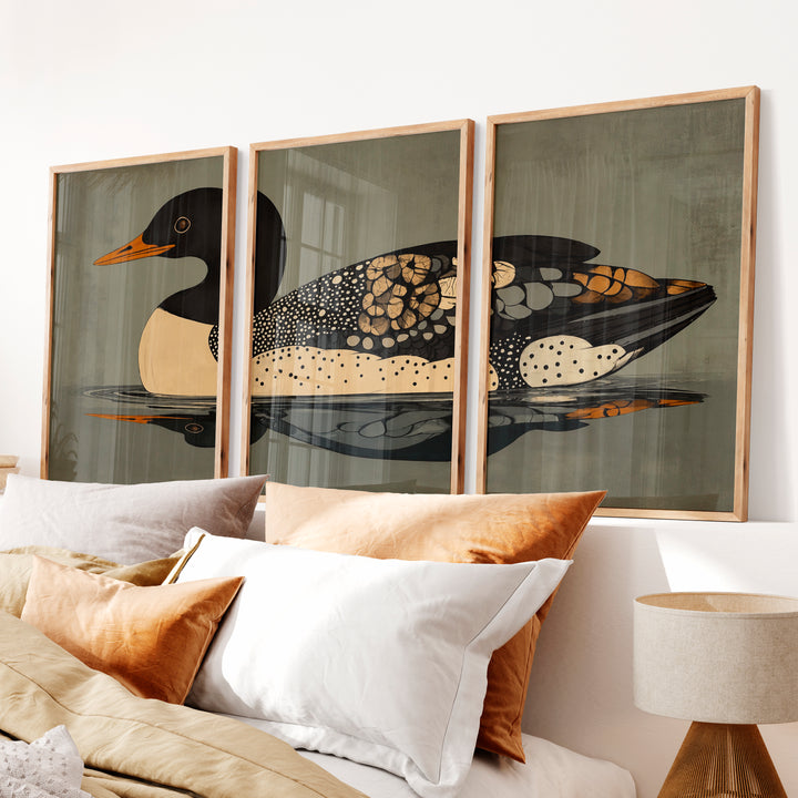 Waterbird Reflection vintage poster art prints - Natural Wood Framed Poster No Border - Artworksets